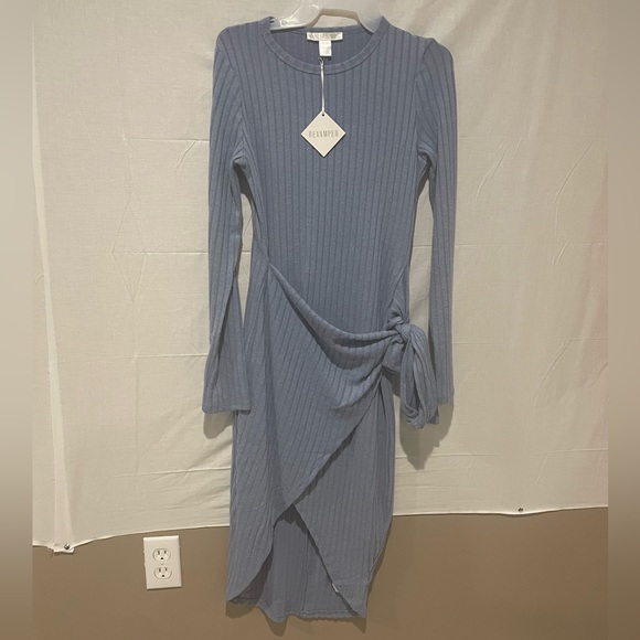 High low wrap dress. Blue Revamped. Polyester Rayon & spandex - Picture 1 of 4